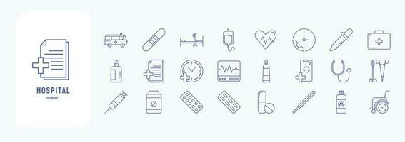 ziekenhuis en medisch, inclusief pictogrammen Leuk vinden ambulance, bed, bloed, eerste steun uitrusting en meer vector