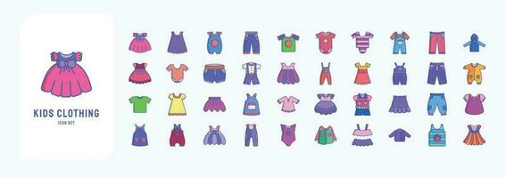 kinderen kleding en jurk, inclusief pictogrammen Leuk vinden kort, broek, kort, en meer vector