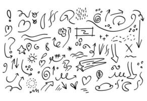 decoratief hand- getrokken vormen. doodles lijnen elementen, inkt lijn pijl en bloem schoonschrift teken schetsen. geïsoleerd vector illustratie