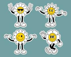 reeks van schattig bloem tekens in retro stijl.. tekenfilm stijl pictogrammen, stickers, vector