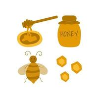 pictogrammen met honing. bij, kan, honingraat, lepel. vector