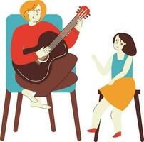 musicus met gitaar. Mens spelen gitaar en vrouw zittend Aan stoel. vector illustratie in vlak stijl