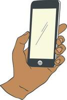 hand- Holding een smartphone met blanco scherm. vector illustratie in tekenfilm stijl.