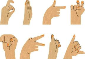 vector reeks van menselijk handen met verschillend gebaren. vlak stijl illustratie.