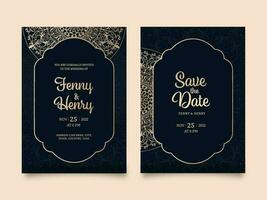 elegant bruiloft uitnodiging sjabloon lay-out in zwart en gouden kleur. vector