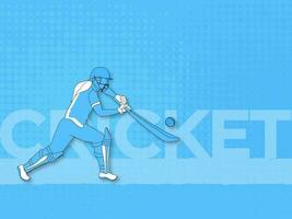 vector illustratie van vrouw beslag speler raken de bal Aan blauw halftone effect achtergrond voor krekel kampioenschap concept.