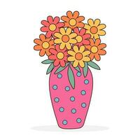 groovy retro vaas met bloemen. jaren 70 hippie psychedelisch clip art. vector