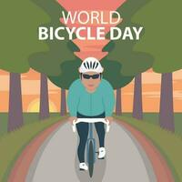 illustratie vector grafisch van fietser kruisen een Woud weg, perfect voor Internationale dag, wereld fiets dag, vieren, groet kaart, enz.