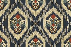 ikat bloemen paisley borduurwerk Aan marine blauw achtergrond.ikat etnisch oosters patroon traditioneel.azteken stijl abstract vector illustratie.ontwerp voor textuur, stof, kleding, verpakking, decoratie, sjaal.