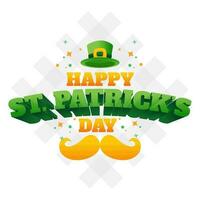 gelukkig st. Patrick dag tekst met snor en elf van Ierse folklore hoed Aan wit achtergrond. vector