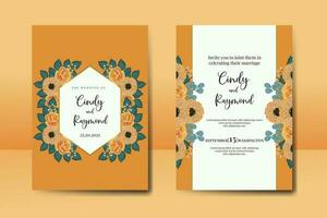 bruiloft uitnodiging kader set, bloemen waterverf digitaal hand- getrokken oranje roos en anemoon bloem ontwerp uitnodiging kaart sjabloon vector