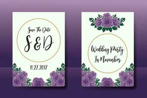 bruiloft uitnodiging kader set, bloemen waterverf digitaal hand- getrokken Purper roos bloem ontwerp uitnodiging kaart sjabloon vector