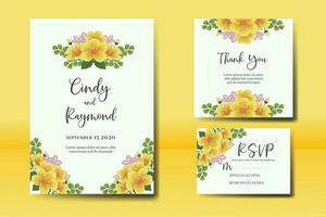 bruiloft uitnodiging kader set, bloemen waterverf digitaal hand- getrokken geel hibiscus bloem ontwerp uitnodiging kaart sjabloon vector