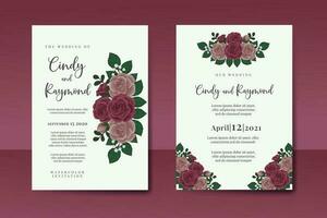 bruiloft uitnodiging kader set, bloemen waterverf digitaal hand- getrokken kastanjebruin roos bloem ontwerp uitnodiging kaart sjabloon vector