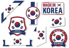 verzameling van gemaakt in zuiden Korea badges etiketten zuiden Korea vlaggen in lint vector illustratie