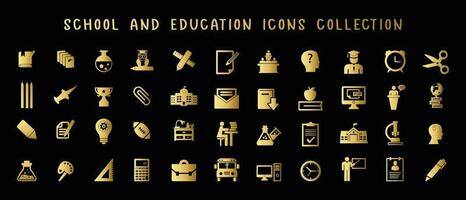 reeks van school- en onderwijs gouden pictogrammen. vector illustratie van school- uitrustingen