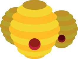 geel bij bijenkorf Aan een wit achtergrond. bij bijenkorf isoleren. voorraad vector illustratie van bij huis met een circulaire Ingang.