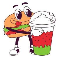 groovy hamburger tekenfilm karakter vector