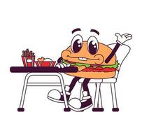 groovy hamburger tekenfilm karakter vector