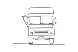 single een lijn tekening voedsel vrachtwagens. restaurant Aan wielen. bestelwagens voor straat voedsel verkoop. auto concept. doorlopend lijn trek ontwerp grafisch vector illustratie.