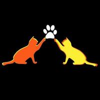 een illustratie van de silhouetten van 2 katten Holding voetafdrukken Aan een zwart achtergrond vector