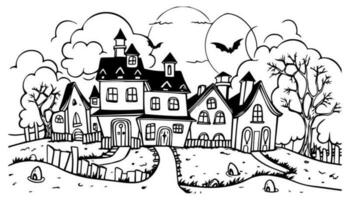 halloween landschap kinderen kleur bladzijde vector