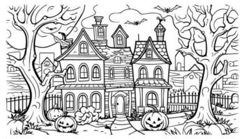 halloween landschap kinderen kleur bladzijde vector