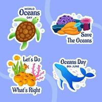wereld oceanen dag etiket vlak tekenfilm hand- getrokken Sjablonen achtergrond illustratie vector