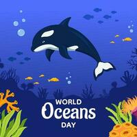 wereld oceanen dag sociaal media achtergrond illustratie tekenfilm hand- getrokken Sjablonen vector