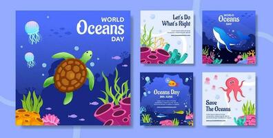 wereld oceanen dag sociaal media post vlak tekenfilm hand- getrokken Sjablonen achtergrond illustratie vector