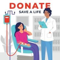 vrouw vrijwilliger bloed doneren vector
