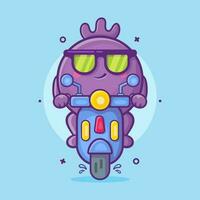 koel bosbes fruit karakter mascotte rijden scooter motorfiets geïsoleerd tekenfilm in vlak stijl ontwerp vector