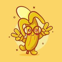 schattig banaan fruit karakter mascotte met vrede teken hand- geïsoleerd tekenfilm in vlak stijl ontwerp vector