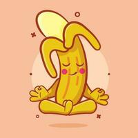 kalmte banaan fruit karakter mascotte met yoga meditatie houding geïsoleerd tekenfilm in vlak stijl ontwerp vector