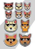 pixel kunst kat gezicht emoji sticker. pixel sticker ontwerp vector