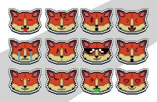 pixel kunst kat gezicht emoji sticker. pixel sticker ontwerp vector