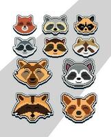 pixel kunst wasbeer gezichten emoji sticker pixel sticker ontwerp vector