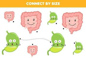 leerzaam spel voor kinderen aansluiten door de grootte van schattig tekenfilm darm en maag afdrukbare anatomie werkblad vector