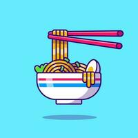noodle ei met eetstokje tekenfilm vector icoon illustratie. voedsel en drinken icoon concept geïsoleerd premie vector. vlak tekenfilm stijl