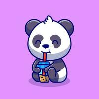 schattig panda nippen boba melk thee tekenfilm vector icoon illustratie dier drinken icoon concept geïsoleerd premie vector. vlak tekenfilm stijl