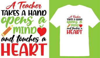 een leraar duurt een hand- opent een geest en accenten een hart t-shirt vector