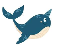 blauw walvis. oceaan kawaii dier, onderwater- leven. gemakkelijk minimaal modern sticker voor kinderen kleren ontwerp, banier, kaart. schattig kinderen tekenfilm vector illustratie in vlak stijl.