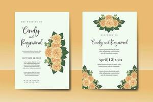 bruiloft uitnodiging kader set, bloemen waterverf digitaal hand- getrokken oranje dahlia bloem ontwerp uitnodiging kaart sjabloon vector