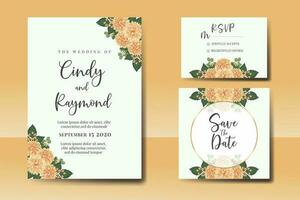 bruiloft uitnodiging kader set, bloemen waterverf digitaal hand- getrokken oranje dahlia bloem ontwerp uitnodiging kaart sjabloon vector