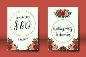 bruiloft uitnodiging kader set, bloemen waterverf digitaal hand- getrokken rood camelia bloem ontwerp uitnodiging kaart sjabloon vector