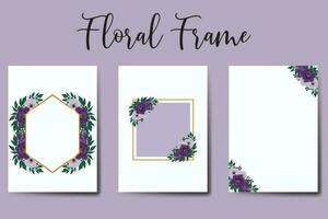 bruiloft uitnodiging frame set, bloemen aquarel digitale hand getekende paarse pioen bloem ontwerp uitnodiging kaartsjabloon vector