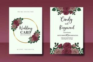 bruiloft uitnodiging kader set, bloemen waterverf digitaal hand- getrokken kastanjebruin roos bloem ontwerp uitnodiging kaart sjabloon vector