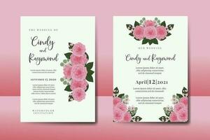 bruiloft uitnodiging kader set, bloemen waterverf digitaal hand- getrokken roze dahlia bloem ontwerp uitnodiging kaart sjabloon vector