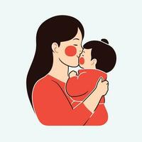 vector illustratie van moeder Holding baby zoon in armen. gelukkig moeder dag groet kaart.