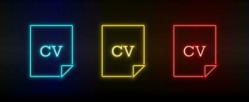 neon icoon reeks CV. reeks van rood, blauw, geel neon vector icoon.